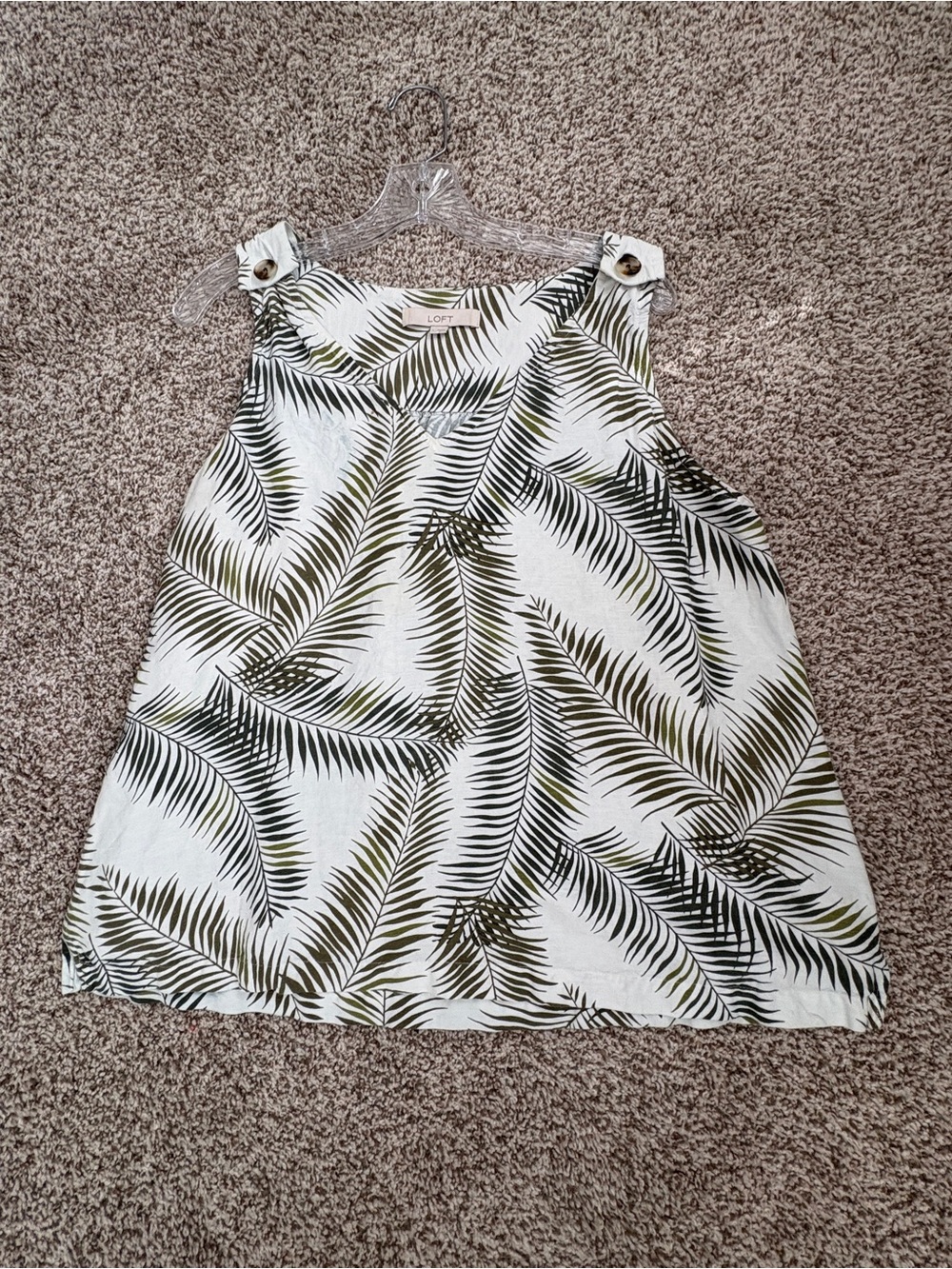 LOFT Women’s White & Olive Palm-Print Sleeveless Top